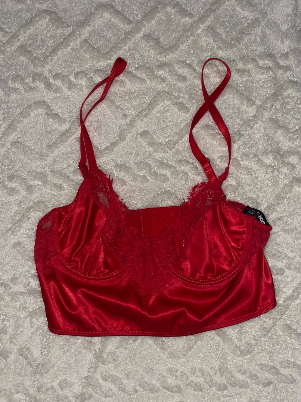 Red Satin Lace Bralette - Fashion Nova